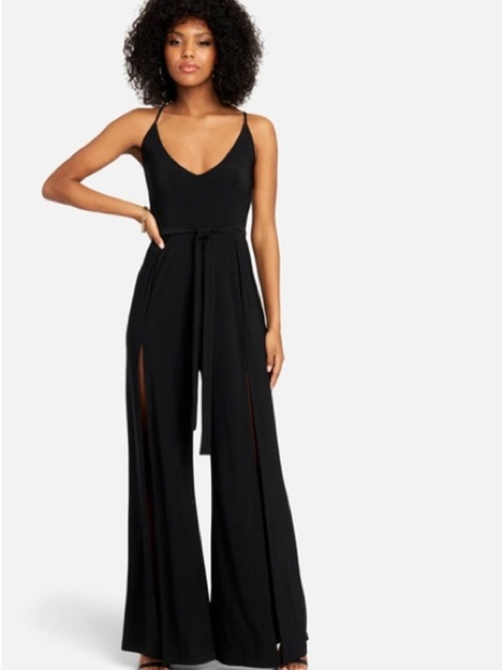 Bebe High Slit Black Jumpsuit